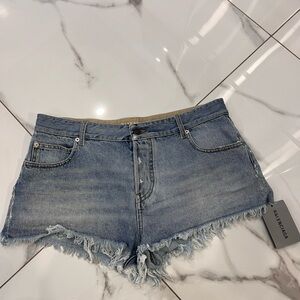 Balenciaga Light Blue Distressed Denim Cutoff Shorts
